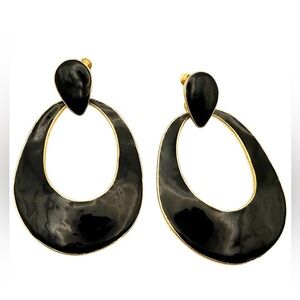 Vintage Black and Gold Teardrop Clip Earrings